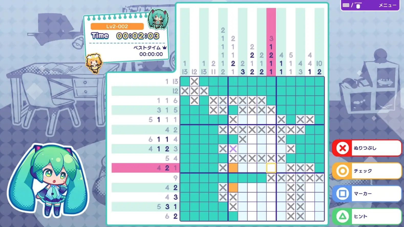 初音ミク　ロジックペイントS ゲーム画面